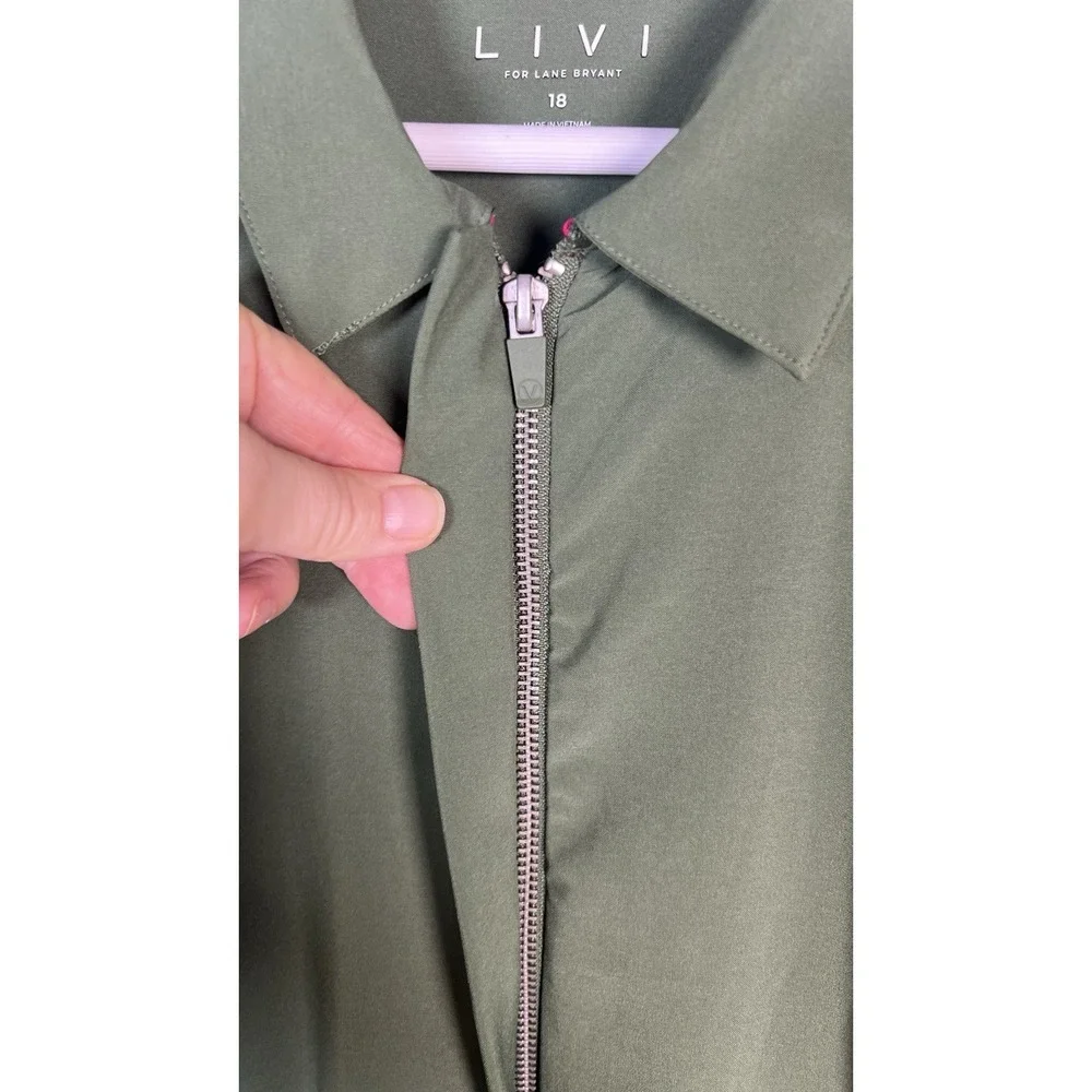 LIVI By Lane Bryant Plus Size 18 Green Stretch‎ Woven Zip-Up Sleeveless Jumpsuit - Picture 7 of 13